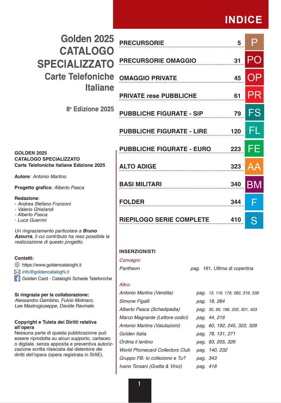 Catalogo Golden 2025 - Schede Telefoniche Italia 2 Catalogo Golden 2025 - pagina 1 - Indice